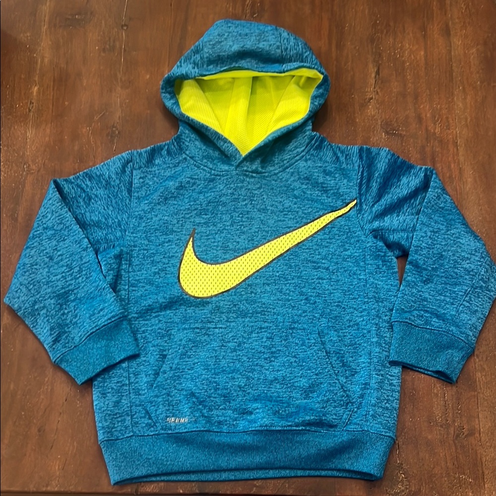 Kids Nike Blue Hoodie with Yellow Swoosh